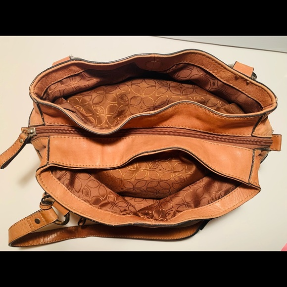 Fossil Leather Large Tan Shoulder Bag Satchel - Picture 7 of 9